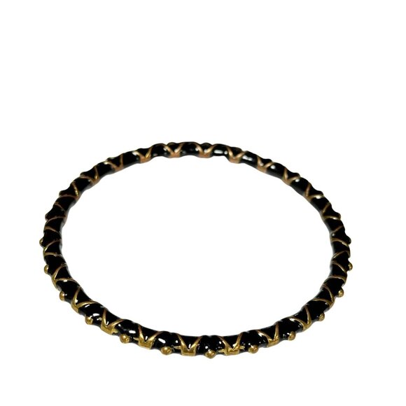 Vintage Black & Gold Enamel Bangle Bracelet Classic Retro Whimsical Unique Vinta - Picture 1 of 4